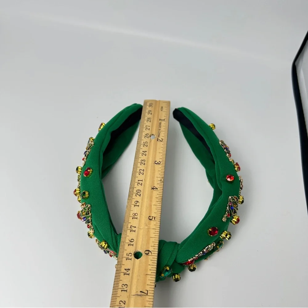 Green Embellished Knot Headband Christmas Tree Rhinestone Jewels One Size